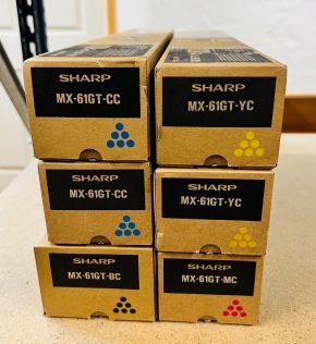 Lot of 6 Genuine Sharp MX-61GT-C Toner Cartridges CMYK