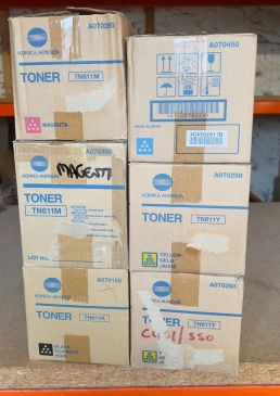 Lot of 6 Genuine Konica Minolta TN611 CMYK Toners B-Grade 